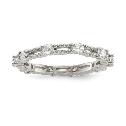 Sterling Silver White Yellow & Rose Tone Set Of 3 Cz Eternity Rings (Size 8 Only)