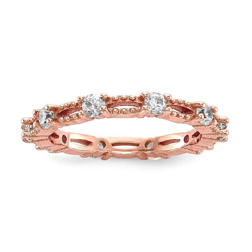 Sterling Silver White Yellow & Rose Tone Set Of 3 Cz Eternity Rings (Size 8 Only)