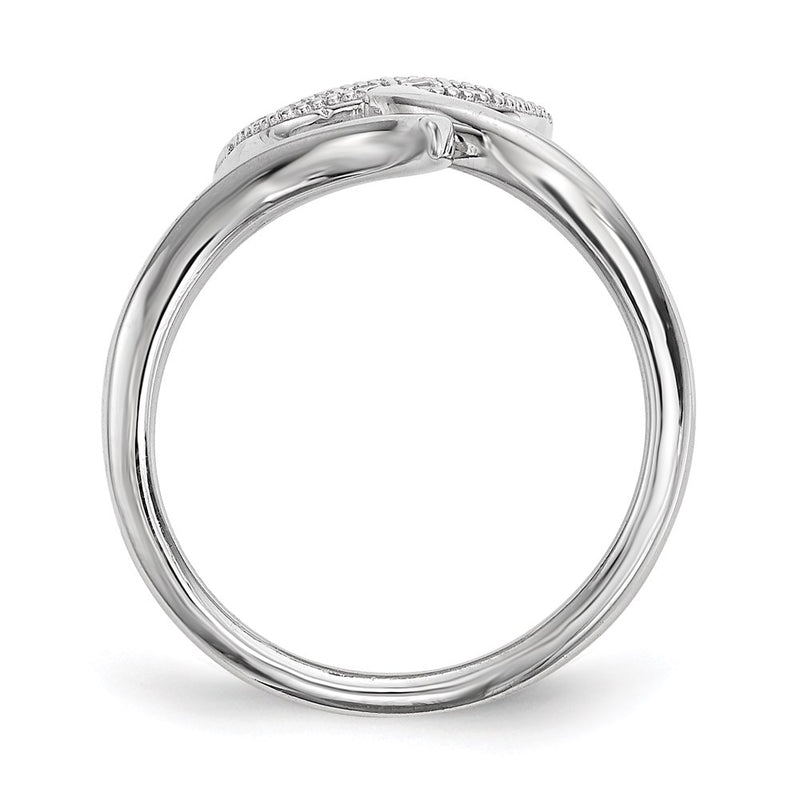 Sterling Silver Rhodium Plated Cz Adjustable Fingernail Ring