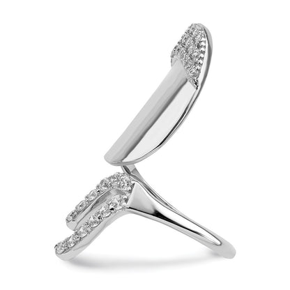 Sterling Silver Rhodium Plated Cz Adjustable Fingernail Ring