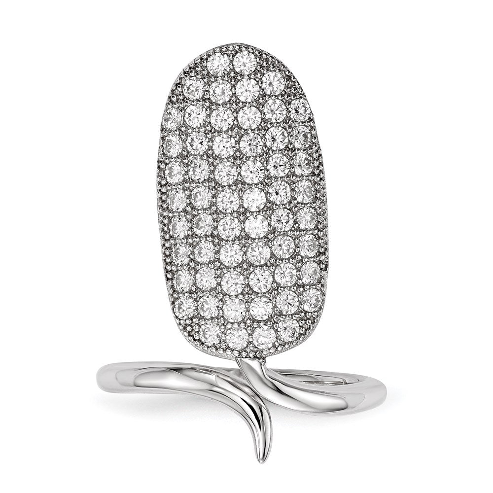 Sterling Silver Rhodium Plated Cz Adjustable Fingernail Ring