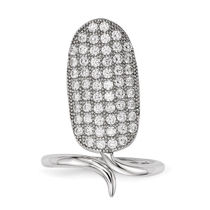 Sterling Silver Rhodium Plated Cz Adjustable Fingernail Ring