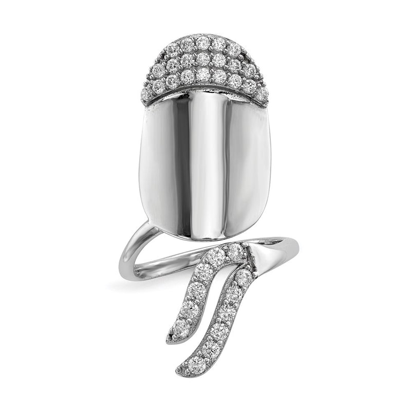 Sterling Silver Rhodium Plated Cz Adjustable Fingernail Ring