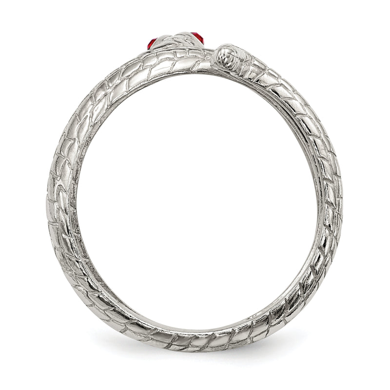 Sterling Silver Red Eye Crystal Snake Ring
