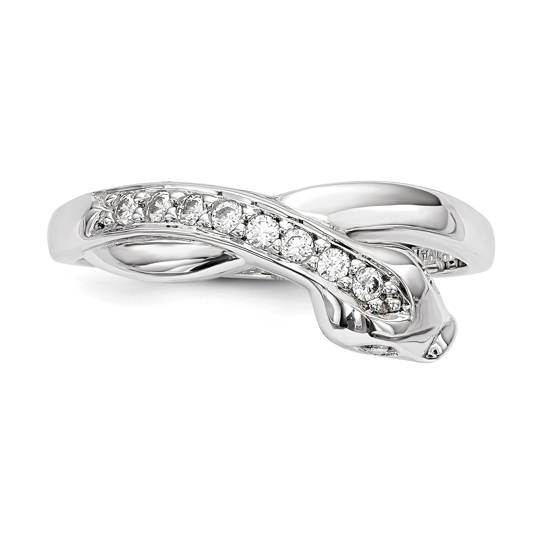 Sterling Silver Rhodium Plated Cz Snake Ring