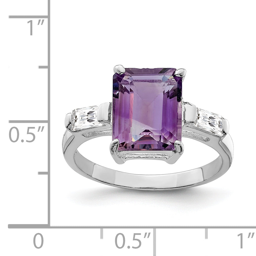 Sterling Silver Rhodium Plated Amethyst Ring