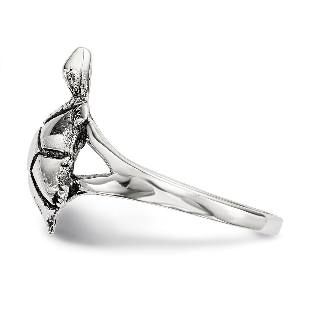 Sterling Silver Polished Antiqued Turtle Ring (Size 7 Only)