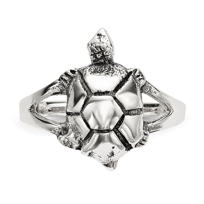 Sterling Silver Polished Antiqued Turtle Ring (Size 7 Only)