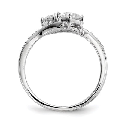 Sterling Silver Rhodium Plated Two Stone Cz Bypass Ring (Size 8 Only)