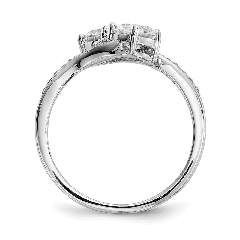 Sterling Silver Rhodium Plated Two Stone Cz Bypass Ring (Size 8 Only)