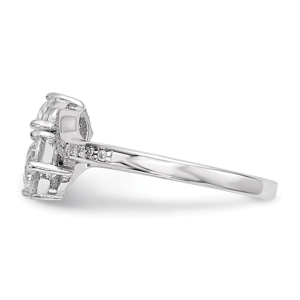 Sterling Silver Rhodium Plated Two Stone Cz Bypass Ring (Size 8 Only)