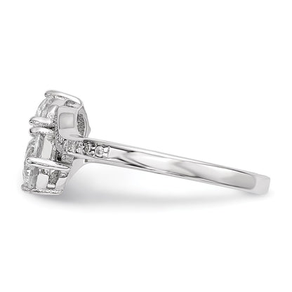 Sterling Silver Rhodium Plated Two Stone Cz Bypass Ring (Size 8 Only)
