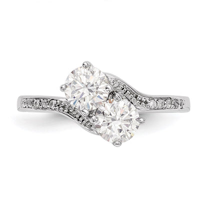 Sterling Silver Rhodium Plated Two Stone Cz Bypass Ring (Size 8 Only)