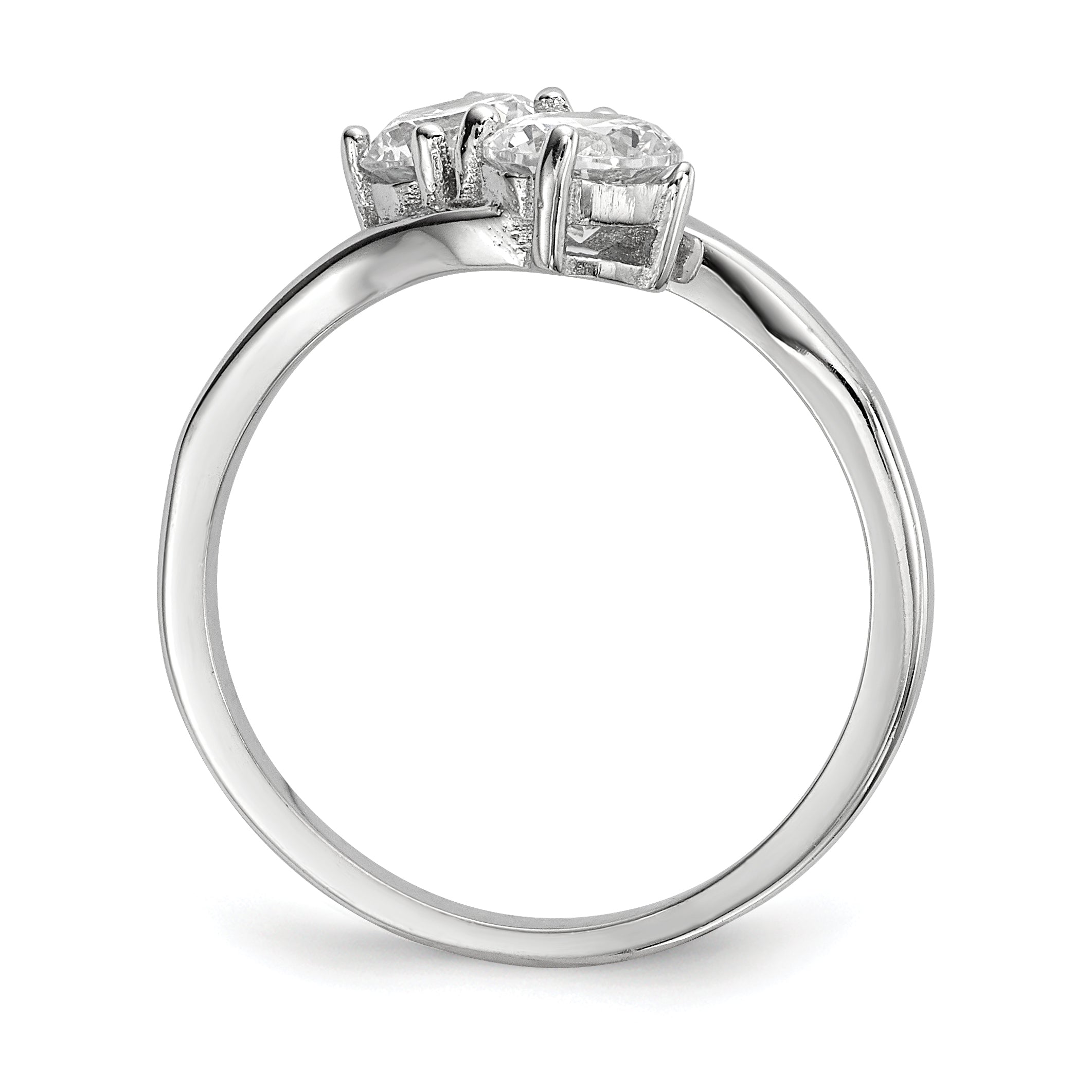 Sterling Silver Rhodium Plated Cz Two Stone Polished Ring