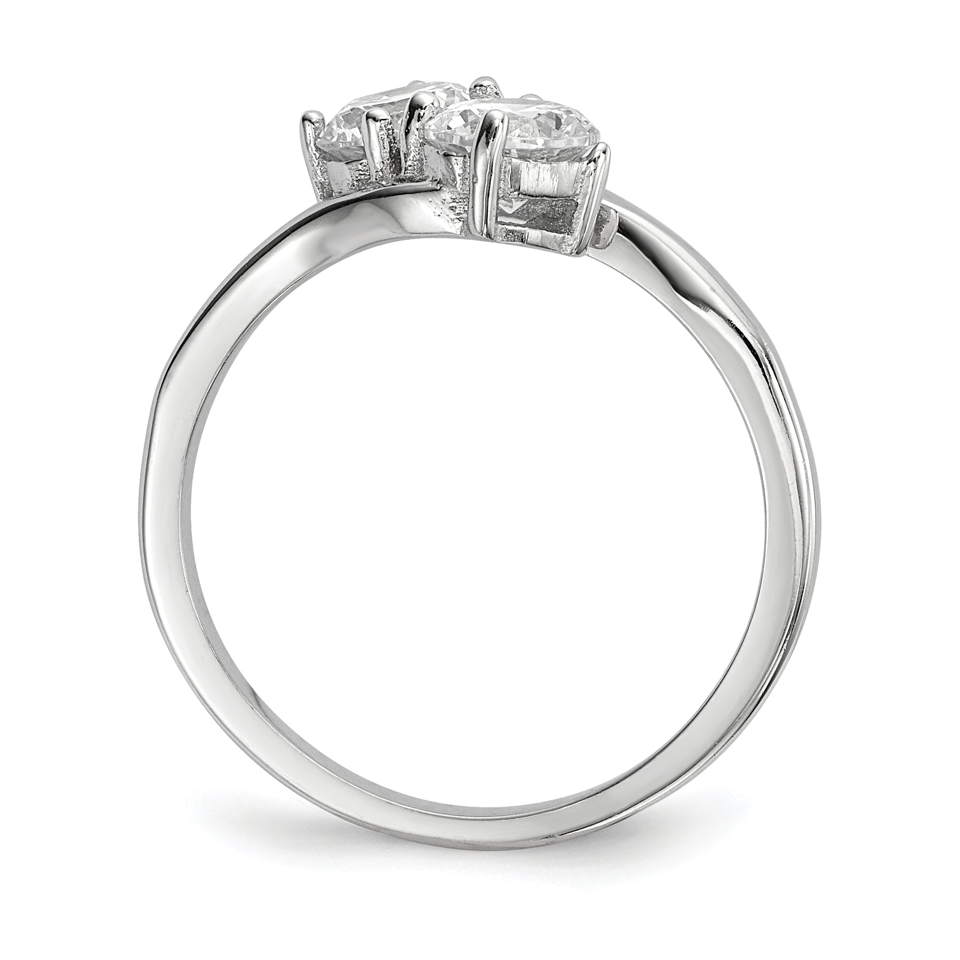 Sterling Silver Rhodium Plated Cz Two Stone Polished Ring
