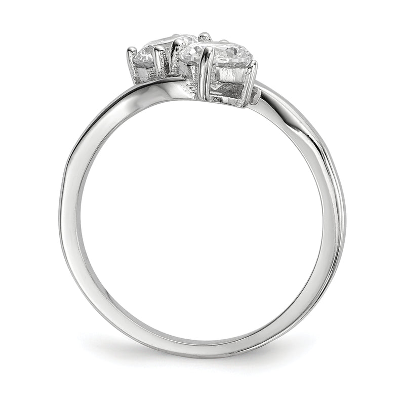 Sterling Silver Rhodium Plated Cz Two Stone Polished Ring