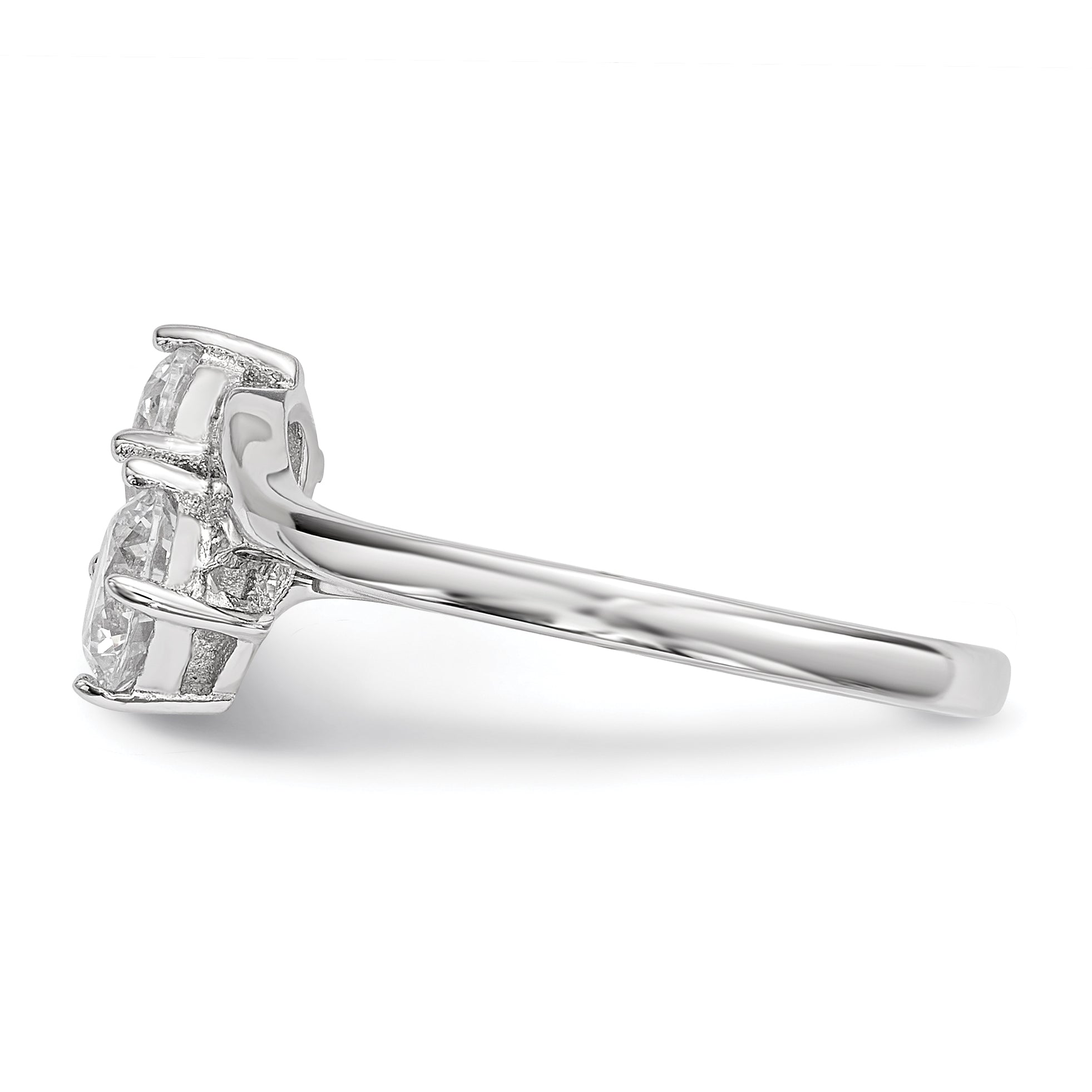 Sterling Silver Rhodium Plated Cz Two Stone Polished Ring