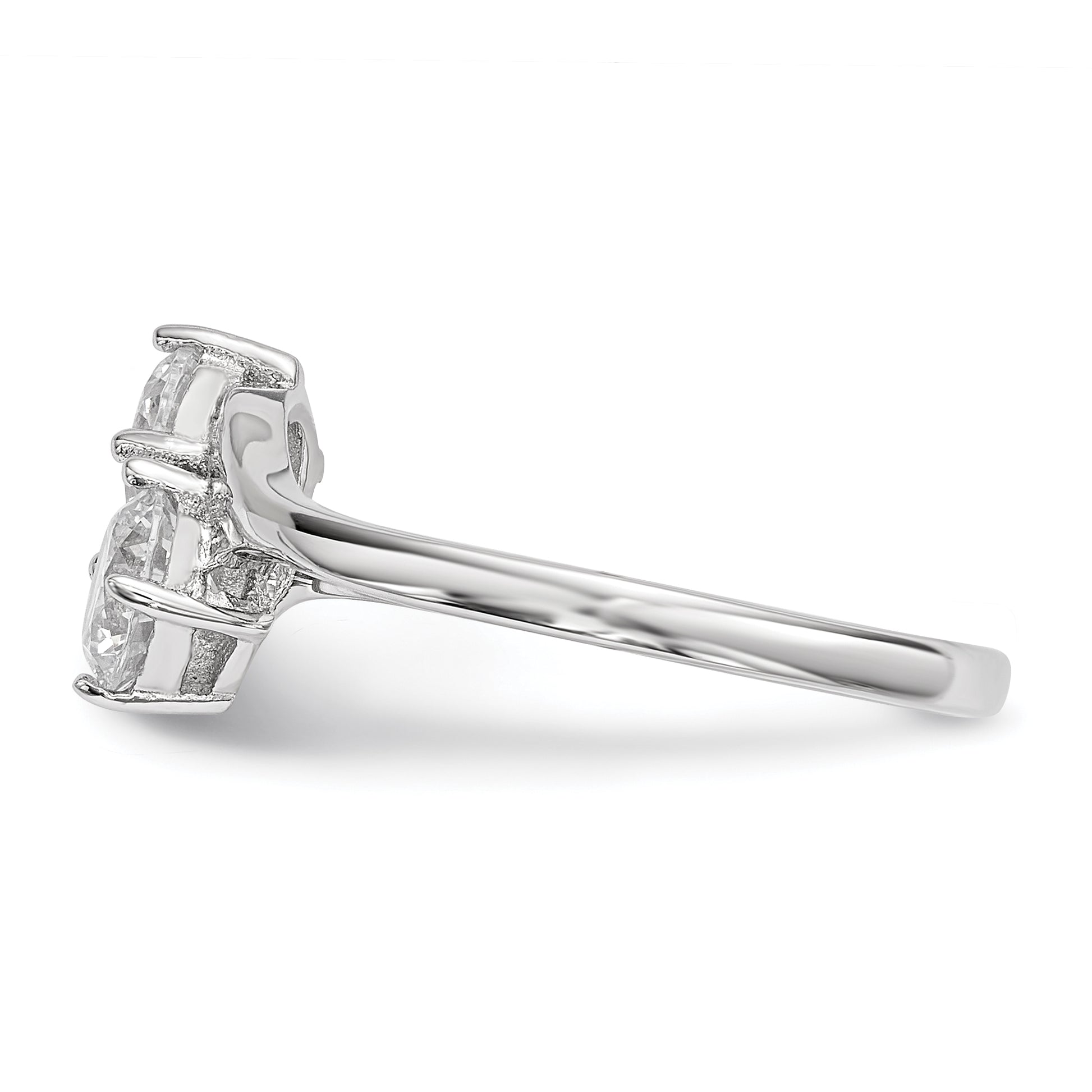 Sterling Silver Rhodium Plated Cz Two Stone Polished Ring