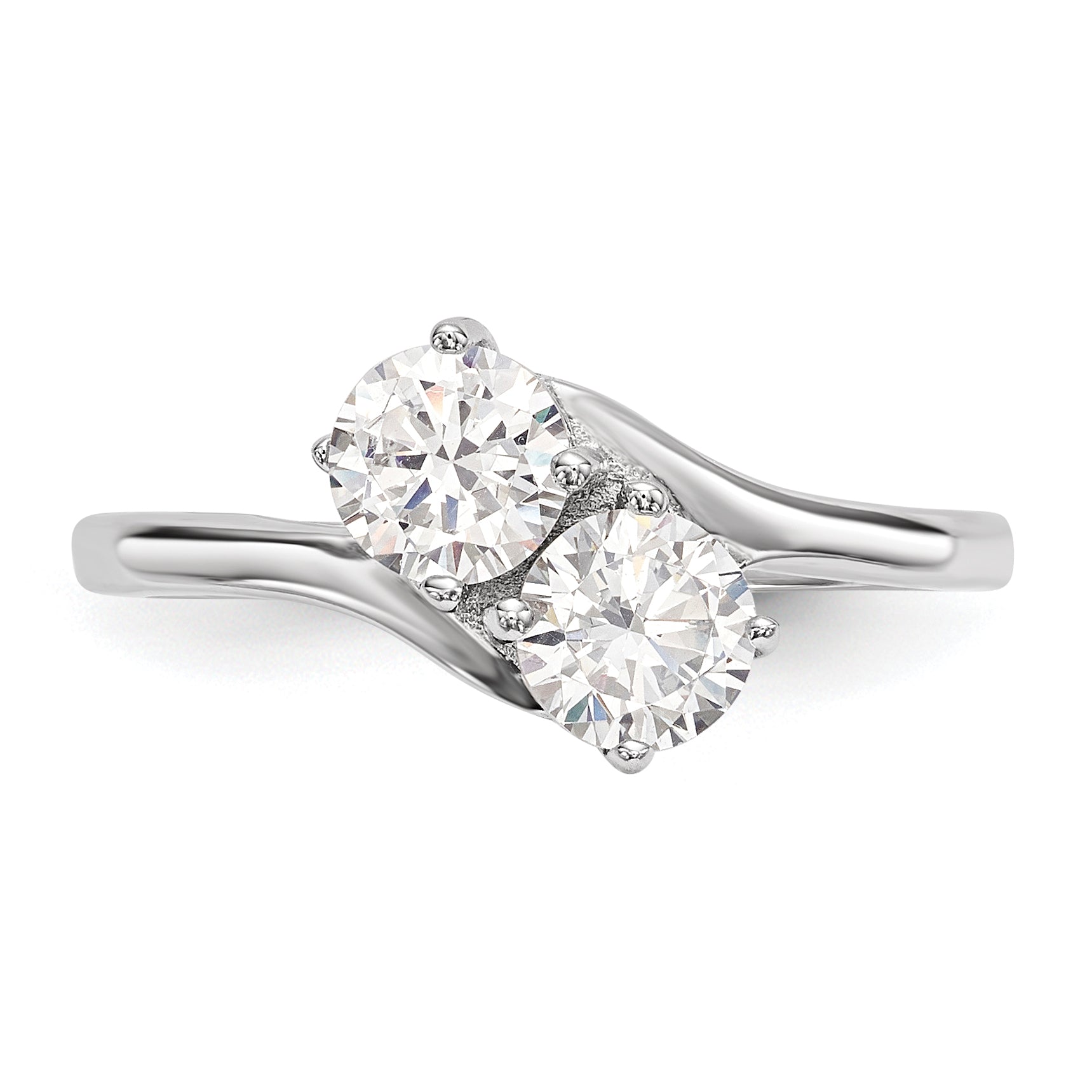 Sterling Silver Rhodium Plated Cz Two Stone Polished Ring