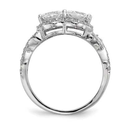 Sterling Silver Rhodium Plated Cz Two Stone Halo Ring (Size 8 Only)