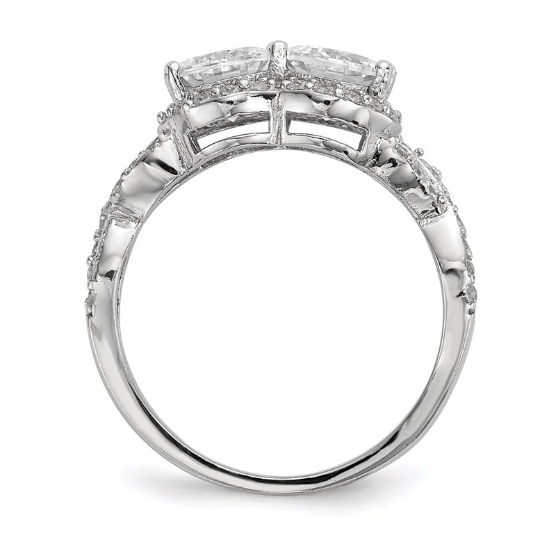 Sterling Silver Rhodium Plated Cz Two Stone Halo Ring (Size 8 Only)