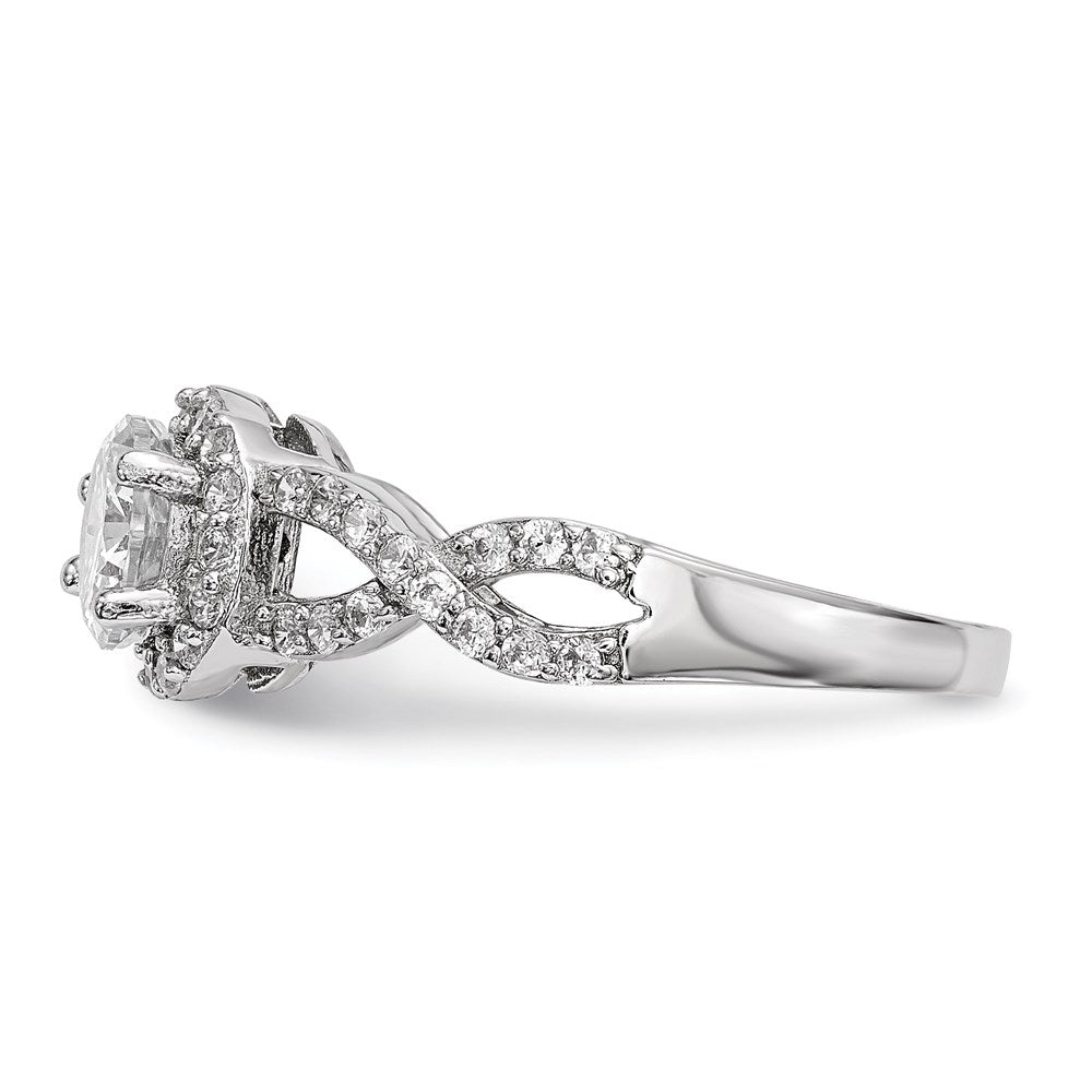 Sterling Silver Rhodium Plated Cz Two Stone Halo Ring (Size 8 Only)
