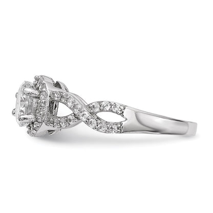 Sterling Silver Rhodium Plated Cz Two Stone Halo Ring (Size 8 Only)