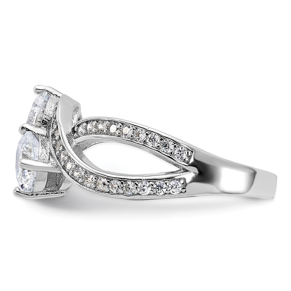 Sterling Silver Rhodium Plated Cz Two Stone Polished Ring