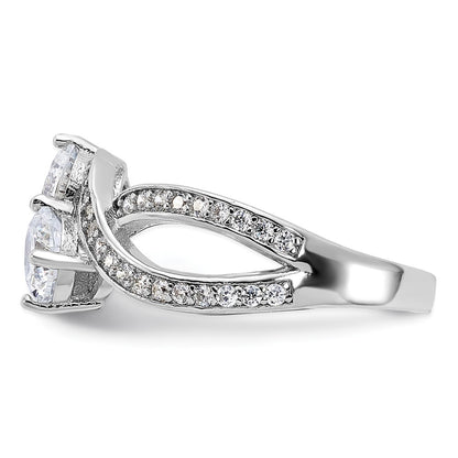 Sterling Silver Rhodium Plated Cz Two Stone Polished Ring