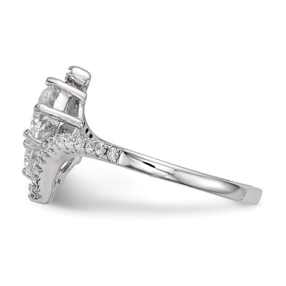 Sterling Silver Rhodium Plated Cz Two Stone Polished Bypass Ring