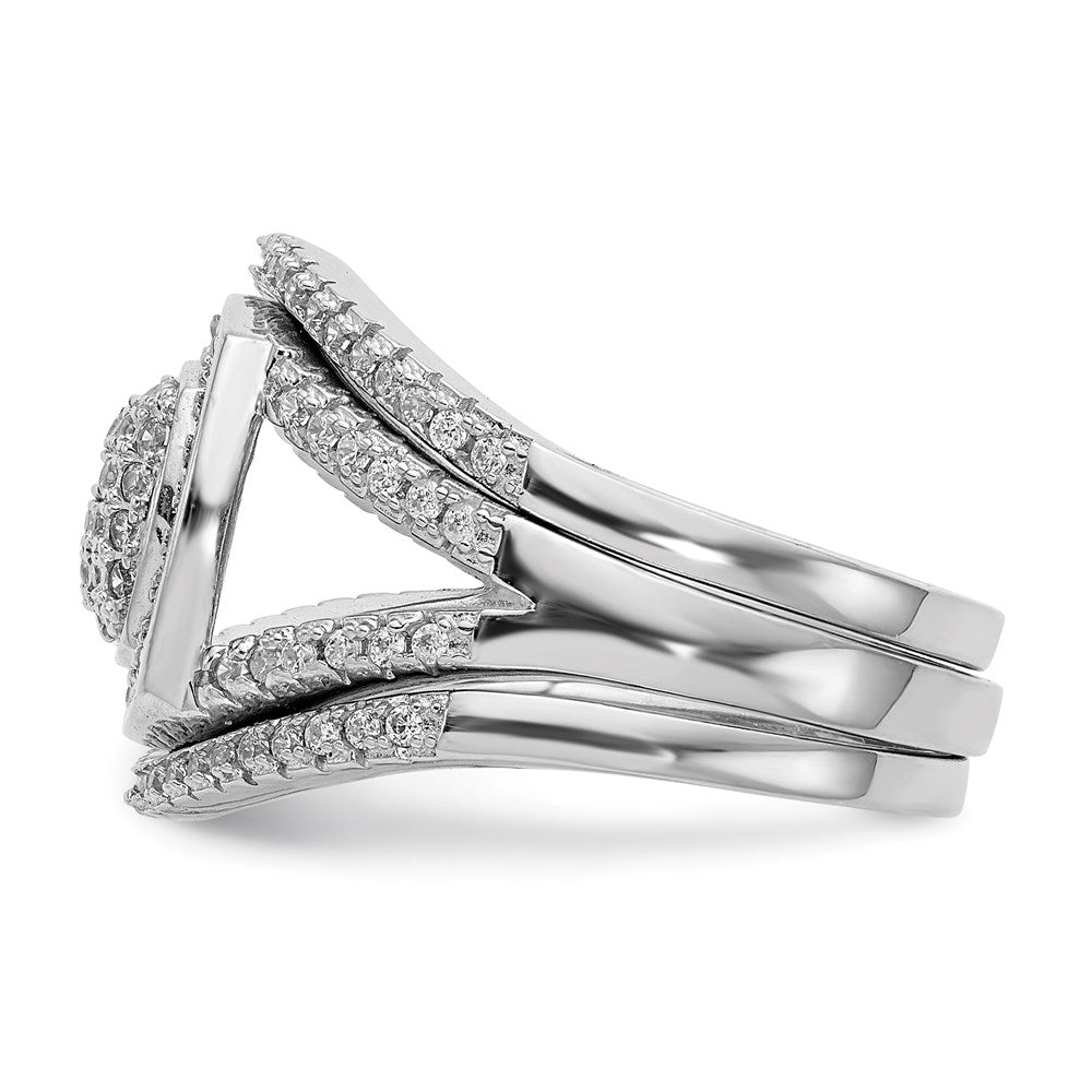 Sterling Silver Rhodium Plated Cz 3 Ring Set (Size 7 Only)
