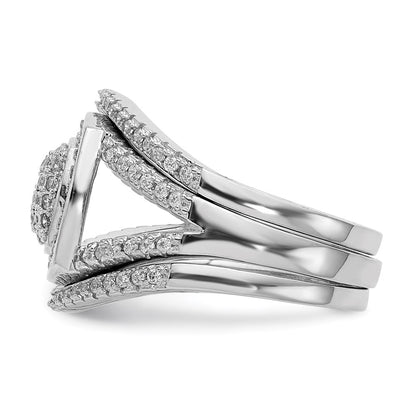 Sterling Silver Rhodium Plated Cz 3 Ring Set (Size 7 Only)