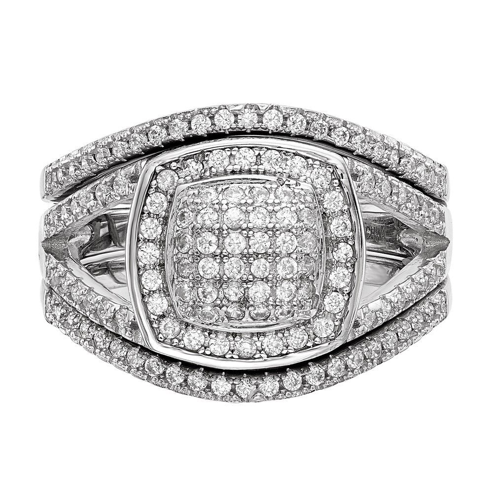 Sterling Silver Rhodium Plated Cz 3 Ring Set (Size 7 Only)
