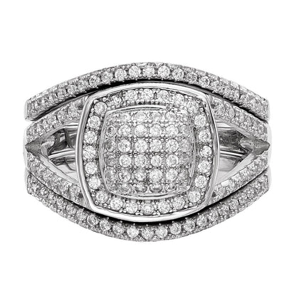 Sterling Silver Rhodium Plated Cz 3 Ring Set (Size 7 Only)