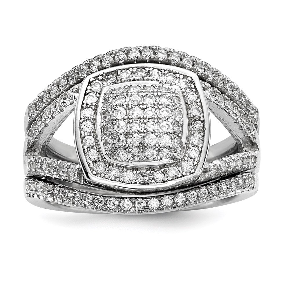 Sterling Silver Rhodium Plated Cz 3 Ring Set (Size 7 Only)