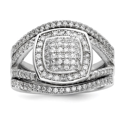 Sterling Silver Rhodium Plated Cz 3 Ring Set (Size 7 Only)