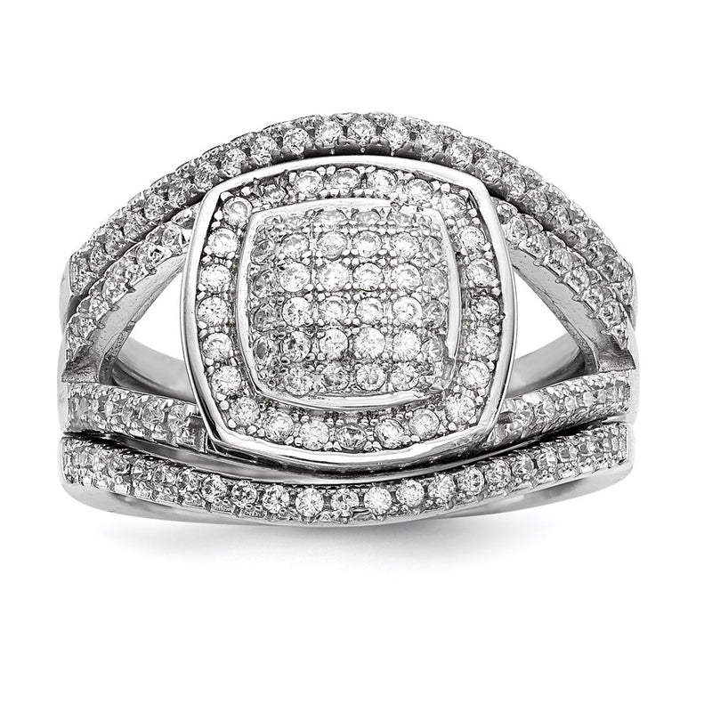 Sterling Silver Rhodium Plated Cz 3 Ring Set (Size 7 Only)
