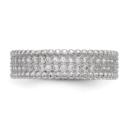 Sterling Silver Rhodium Plated Polished Cz 5.0mm Band (Size 8 Only)
