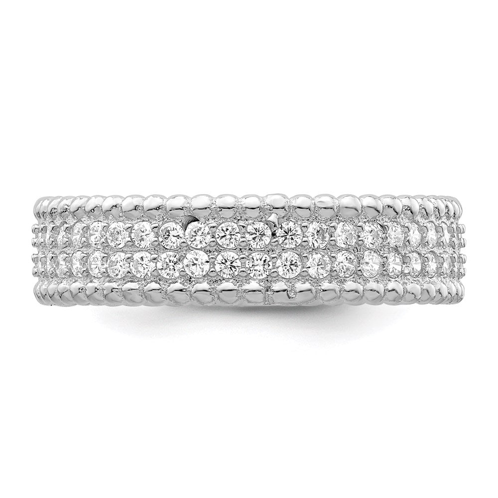 Sterling Silver Rhodium Plated Polished Cz 5.0mm Band (Size 8 Only)