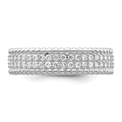 Sterling Silver Rhodium Plated Polished Cz 5.0mm Band (Size 8 Only)