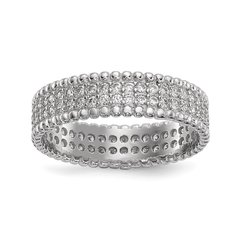 Sterling Silver Rhodium Plated Polished Cz 5.0mm Band (Size 8 Only)