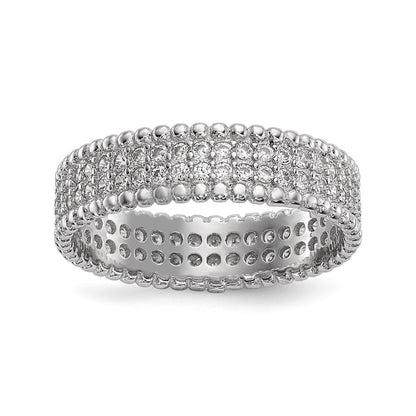 Sterling Silver Rhodium Plated Polished Cz 5.0mm Band (Size 8 Only)