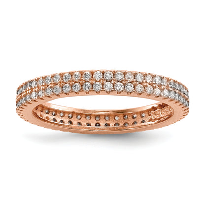 Sterling Silver White Yellow & Rose Tone Set Of 3 Cz Eternity Rings