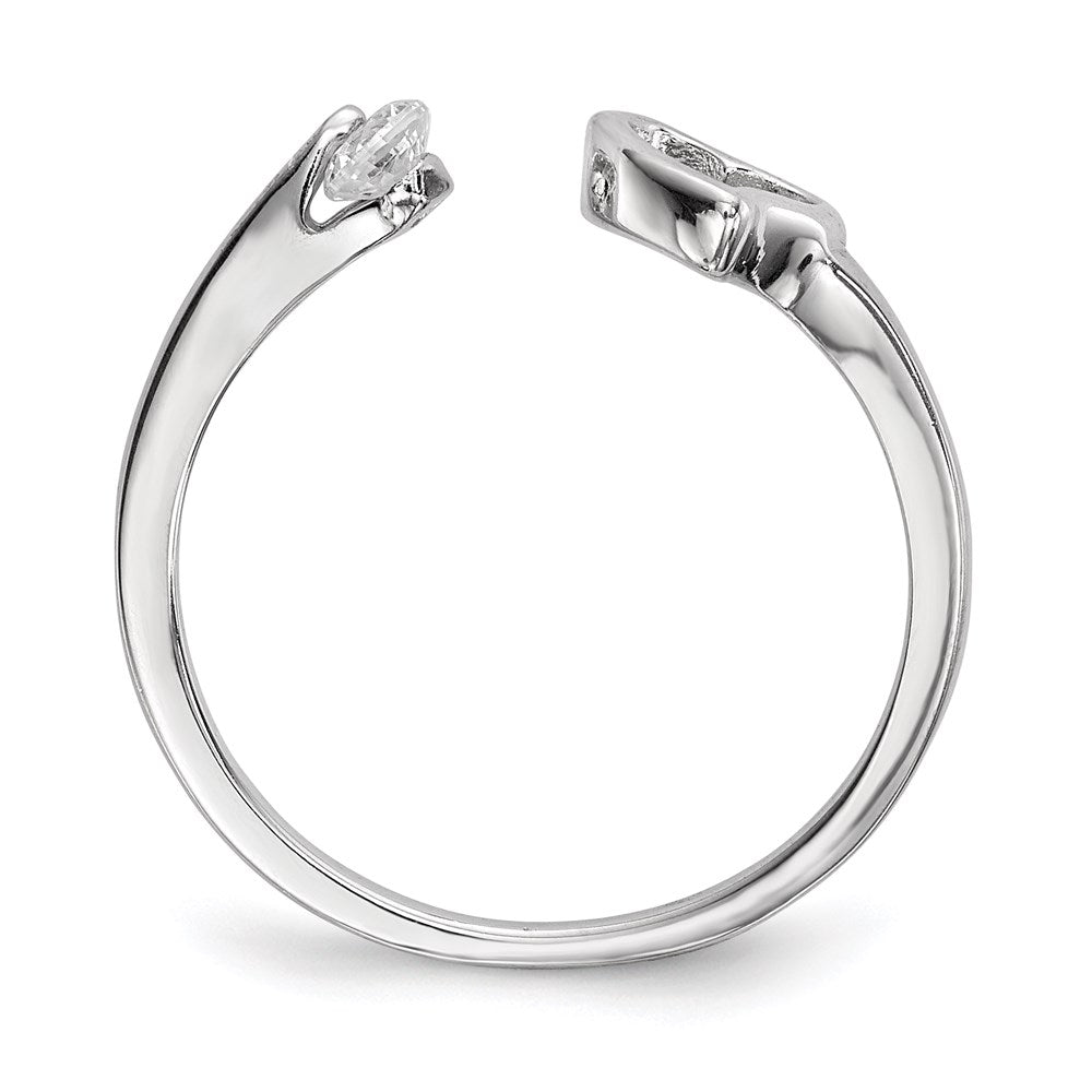 Sterling Silver Rhodium Plated Open Heart Cz Polished Ring