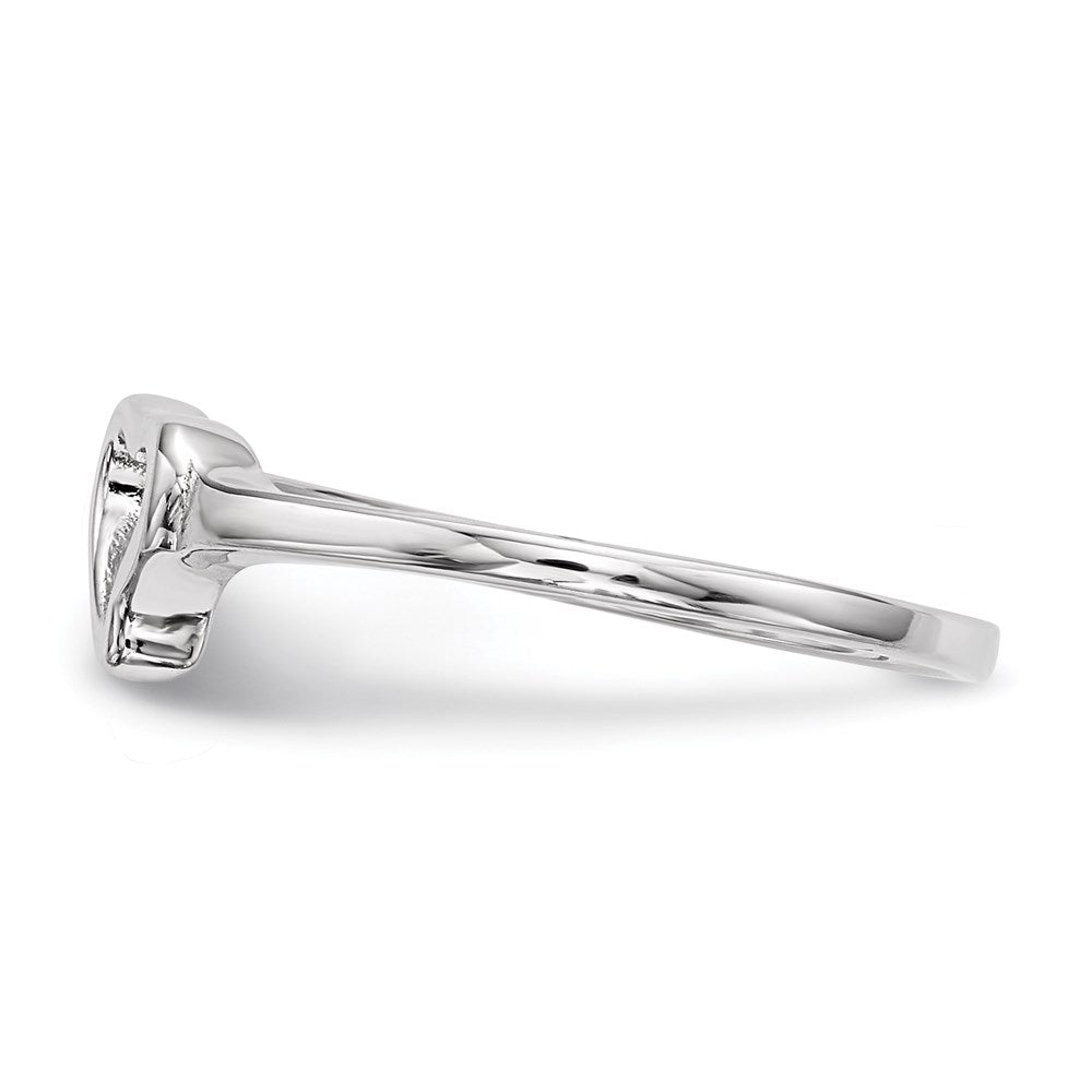 Sterling Silver Rhodium Plated Open Heart Cz Polished Ring