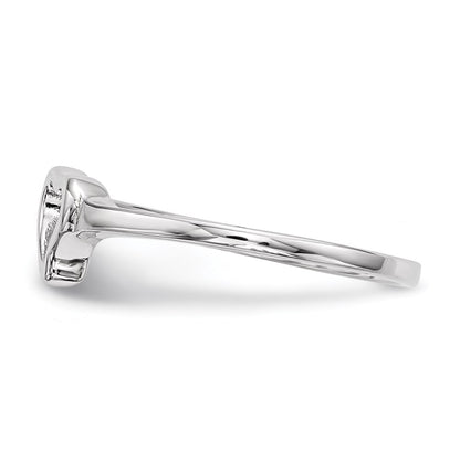 Sterling Silver Rhodium Plated Open Heart Cz Polished Ring