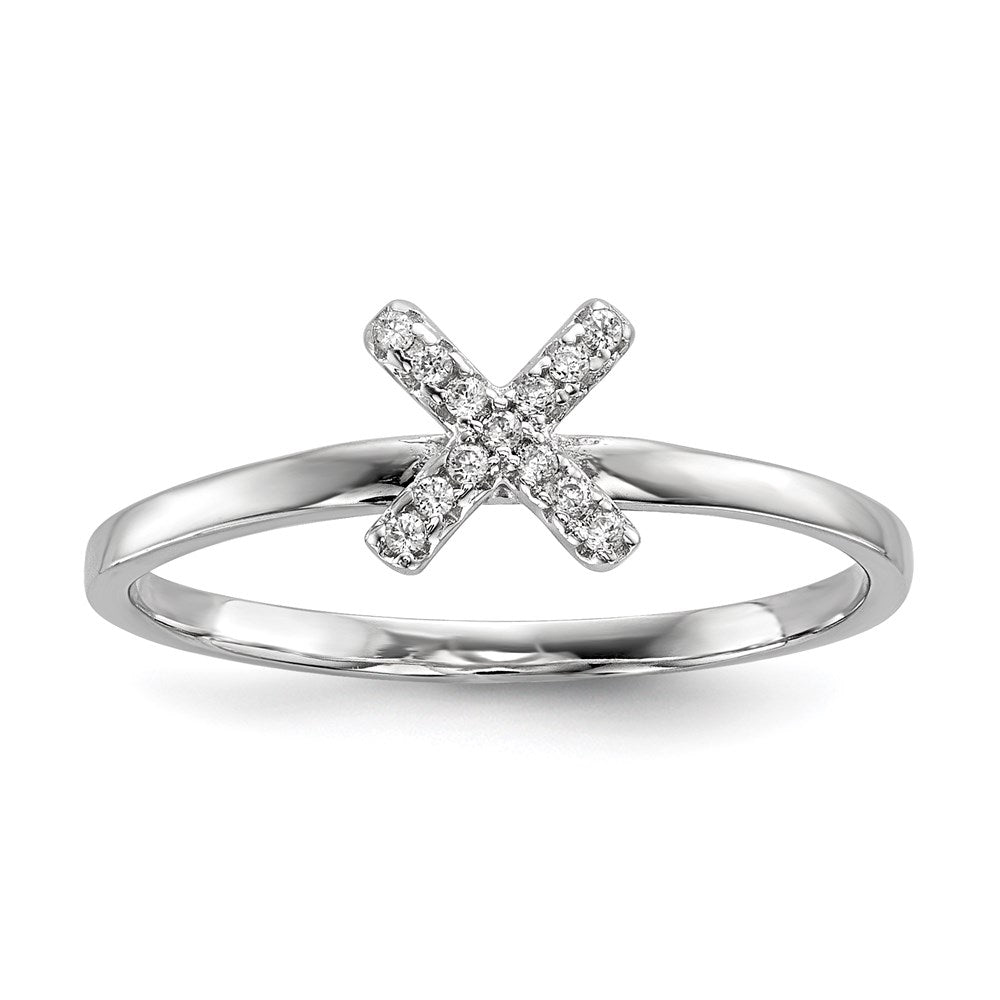 Sterling Silver Rhodium Plated Cz X & O 2 Ring Set (Size 7 Only)