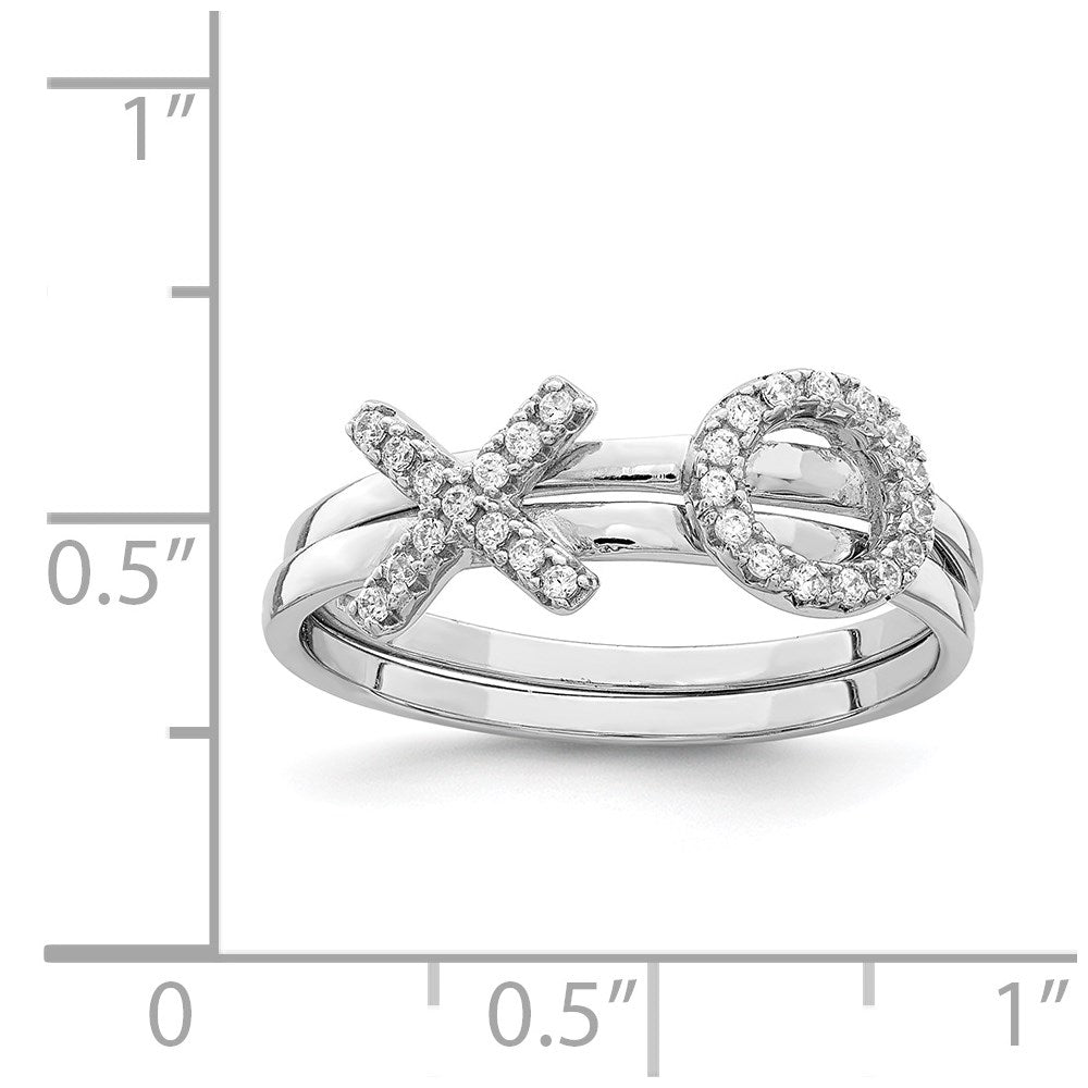 Sterling Silver Rhodium Plated Cz X & O 2 Ring Set (Size 7 Only)