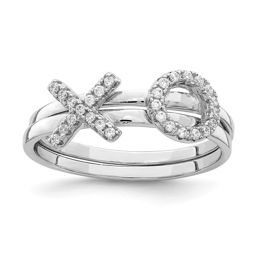 Sterling Silver Rhodium Plated Cz X & O 2 Ring Set (Size 7 Only)