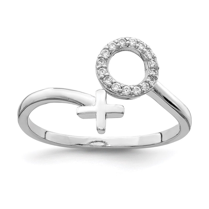 Sterling Silver Rhodium Plated X And O Cz Ring (Size 7 Only)